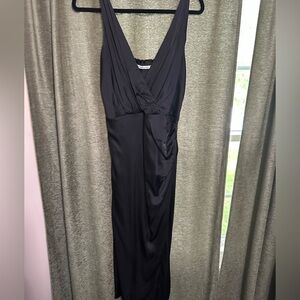 Abercrombie & Fitch Black Satin Draped Wrap Midi Dress